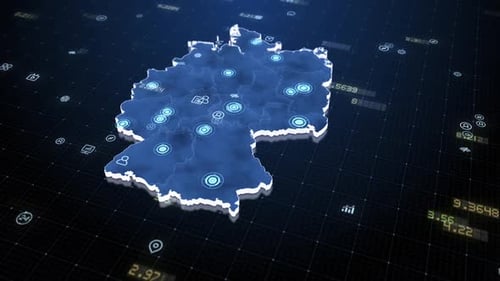 Digital Germany Map with Futuristic Network Data Visualization