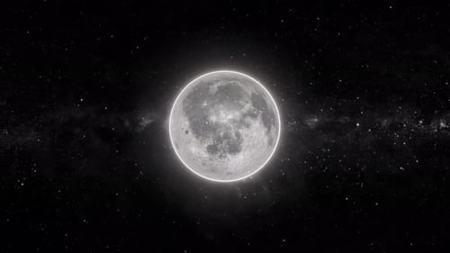Rotating Moon in Space with Glowing Outline