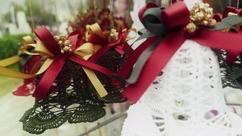 Handmade Christmas Bell Ornaments with Colorful Ribbons