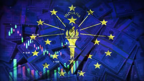 Indiana State Flag and Financial Data Animation