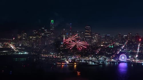 Aerial Fireworks Over San Francisco Bay During July 4 Independence Day Celebration
