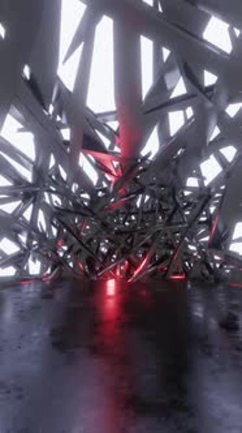 Abstract Geometric Tunnel with Red Glow Animation