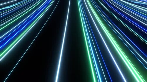 Tube View Neonblau mit grünen und smaragdgrünen bunten Linien für den Showhintergrund Vj Seamless Loop
