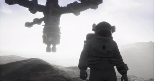 Astronaut Exploring the Martian Surface Near a Futuristic Space Station