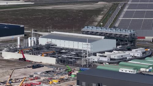 Aerial view of a modern hydrogen plant construction site