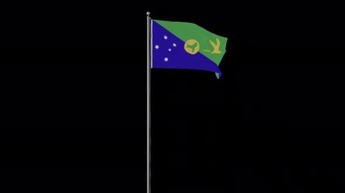 Realistic Christmas Island Flag Waving on a Pole