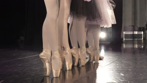 Ballerinas in Pointe Shoes on Stage, Close Up