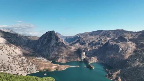 Large Reservoir in a Green Canyon Aerial View 4 K