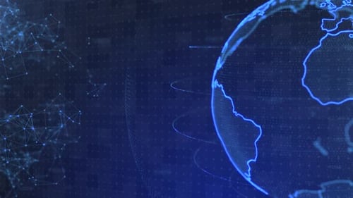 Erdhologramm rotierend mit zählendem Fliegen im Cyberspace Struktur Globe