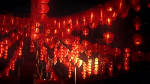 Red Lanterns Casting Warm Glow At Night