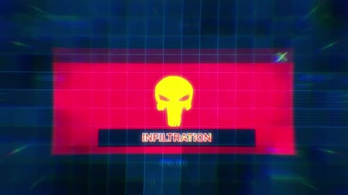 Digital Glitch Skull Infiltration Warning Title