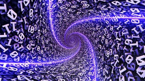 Números de Código Binário, Zero e Um nas Paredes do Túnel, Plano de Fundo, Loop