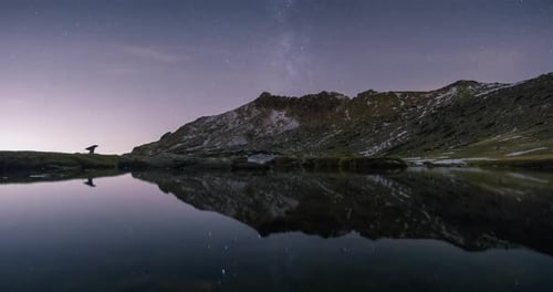 Milky way setting behind mountain peaks in Guadarrama National Park, Madrid, Spain.
Timelapse of the