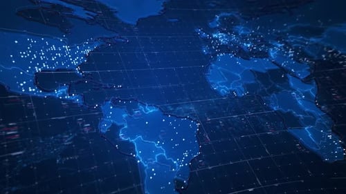 Futuristic Digital World Map with Global Network Connections