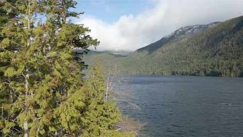Aerial View of Canadian Mountain Landscape and Lake Taken in Vancouver Island BC Canada