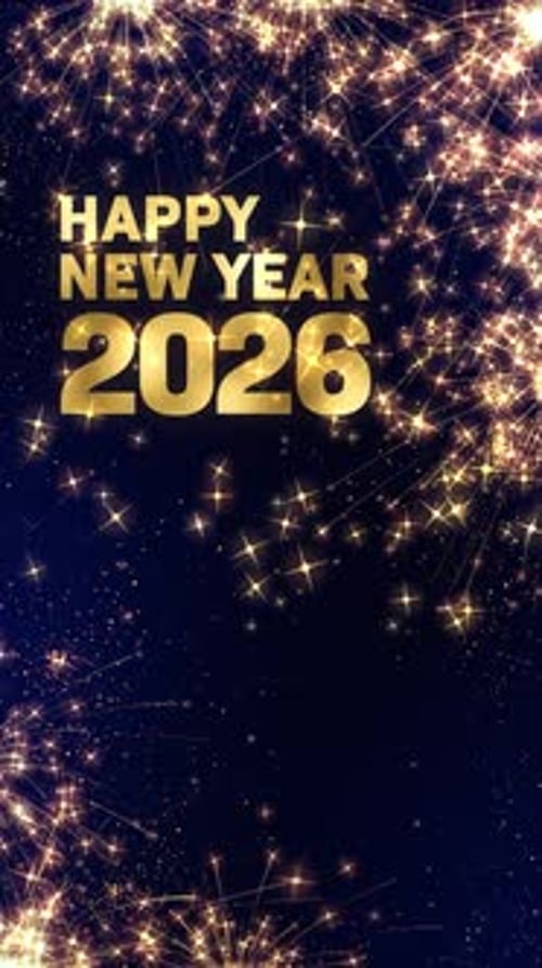 Happy New Year 2026 Text Animation with Sparkling Fireworks
