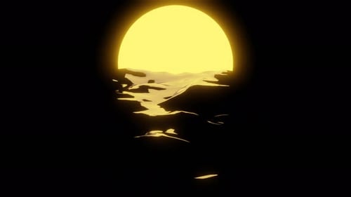 Beautiful clear big sunrise or sunset close above black wavy water surface