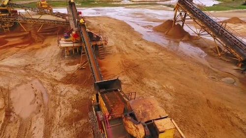 Aerial View of Gravel Quarry With Conveyor Belts