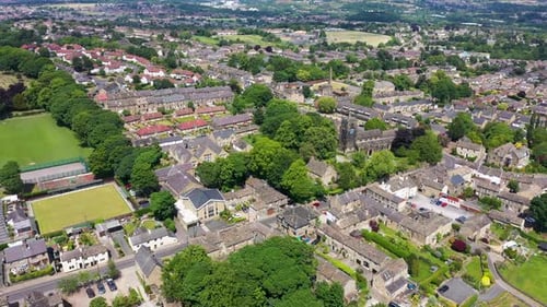 Aerial drone footage of the beautiful village of Almondbury in Huddersfield in the UK