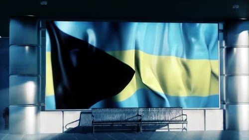 Bahamas National Waving Flag Displayed On Digital Screen At Airport