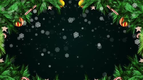 Christmas Background with Xmas Tree and Sparkle Bokeh Greeting Snow Snowflakes Lights Merry
