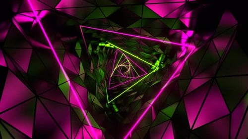 Gerippter dreieckiger spiralförmiger Tunnel-Hintergrund in Rosa und Licht, VJ Loop in 4K