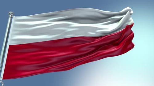 Realistic Waving Polish Flag Animation on a Flagpole