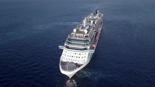 Large cruise ship at sea, Aerial follow footage