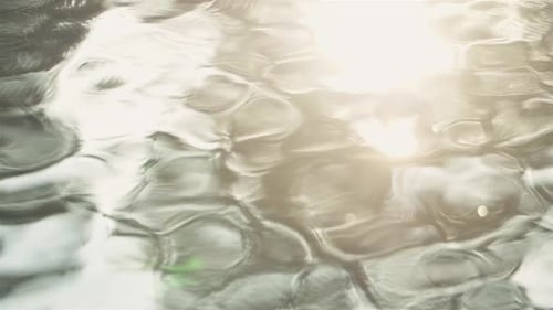 Beautiful cinematic slow motion view of sunflares on creek water in forest
