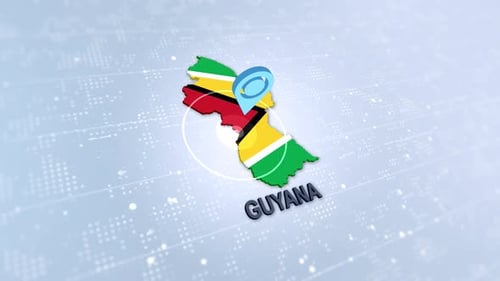 Animated 3D Map of Guyana Flag with Rotating Location Pin