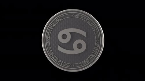Rotating Metallic Cancer Zodiac Symbol Coin 3D Animation