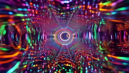 Vibrant Neon Light Tunnel Loop with Sparkling Particles and