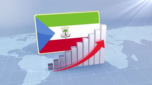 Equatorial Guinea Flag With Increasing Bar Chart Graph And Arrow Red