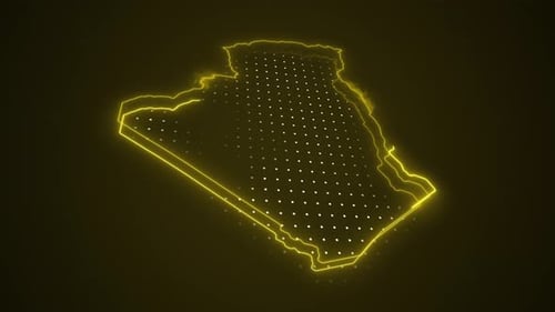 Futuristic Digital Map Outline Animation with Glowing Neon Dots