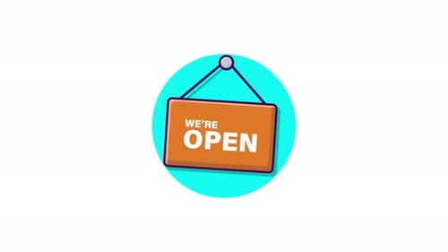 4k We're Open Placard Animation Video