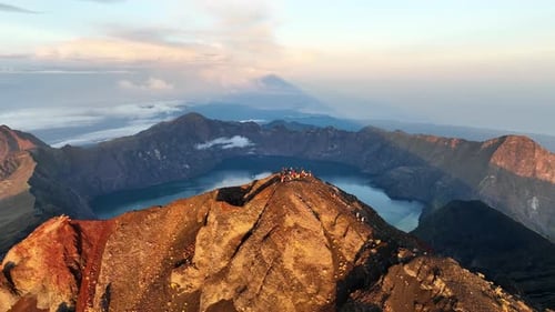 Aerial view of Mount Rinjani top, West Nusa Tenggara, Indonesia.