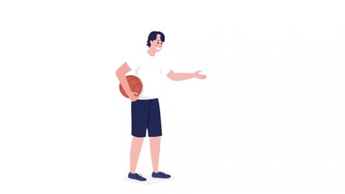 Flat Design Basketball Player Character Talking Speech Bubble Animation