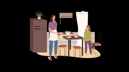 Madre e hija en una acogedora cocina