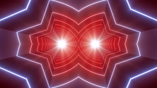 Dynamische Neontunnel-Lichtshow mit leuchtenden Sternformen