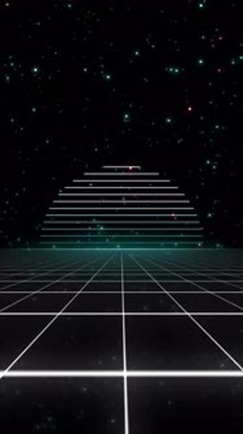 Retro Futuristic Grid Tunnel Moving Through Space