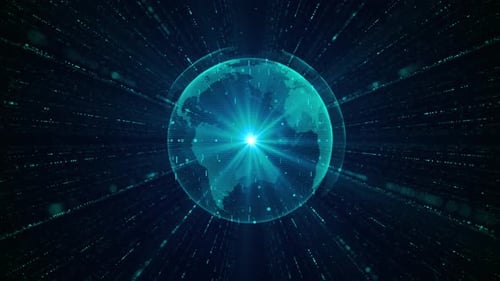 Concept de mouvement 3D du globe, carte du monde, technologie abstraite, Terre, Big Data, réseau Ai, Metaverse Next