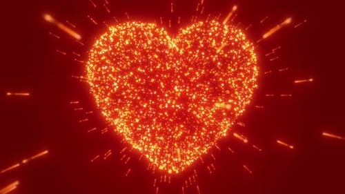 Glowing Heart Particle Animation with Radial Streaks Background