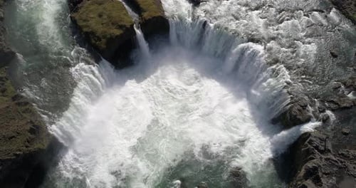 Aerial view over Godafoss waterfall, Iceland