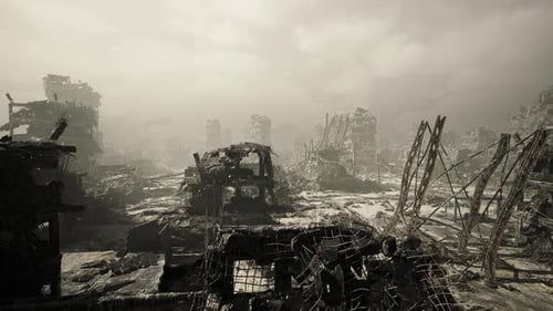 Vast Forsaken City with Crumbling Structures and Overcast Heavens