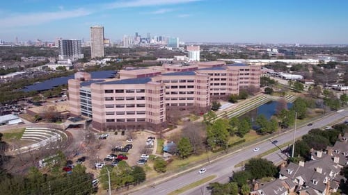 Houston TX USA. Aerial View of Veterans Affairs VA Medical Center and Street Traffic