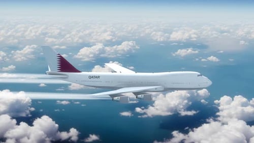 Realistic 3D Passenger Jet Flying Over Clouds and Ocean