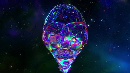 Futuristic Iridescent Alien Head Morphing In Cosmic Space