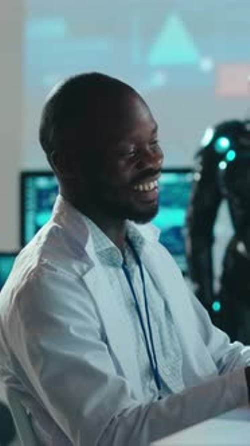 Wissenschaftler arbeiten in einer hochentwickelten und futuristischen Laborumgebung und im Weltraum