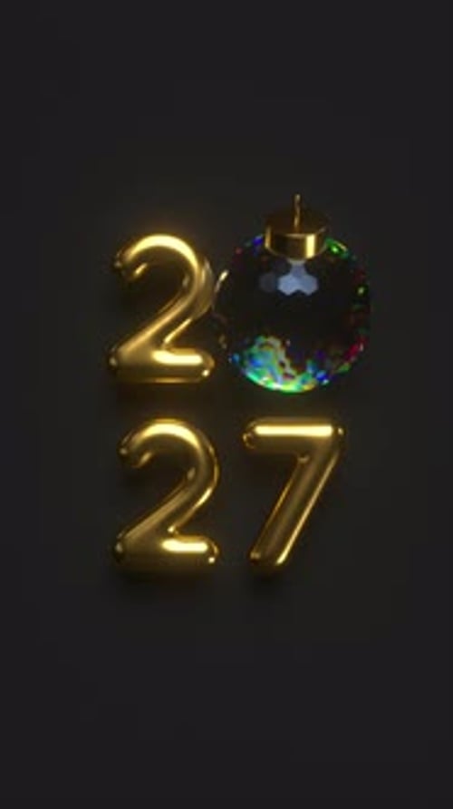 2027 New Year sign with rotating ball.