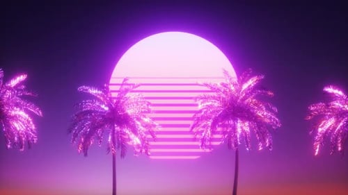 Retro Futuristic Neon Palm Trees Scrolling Loop Background